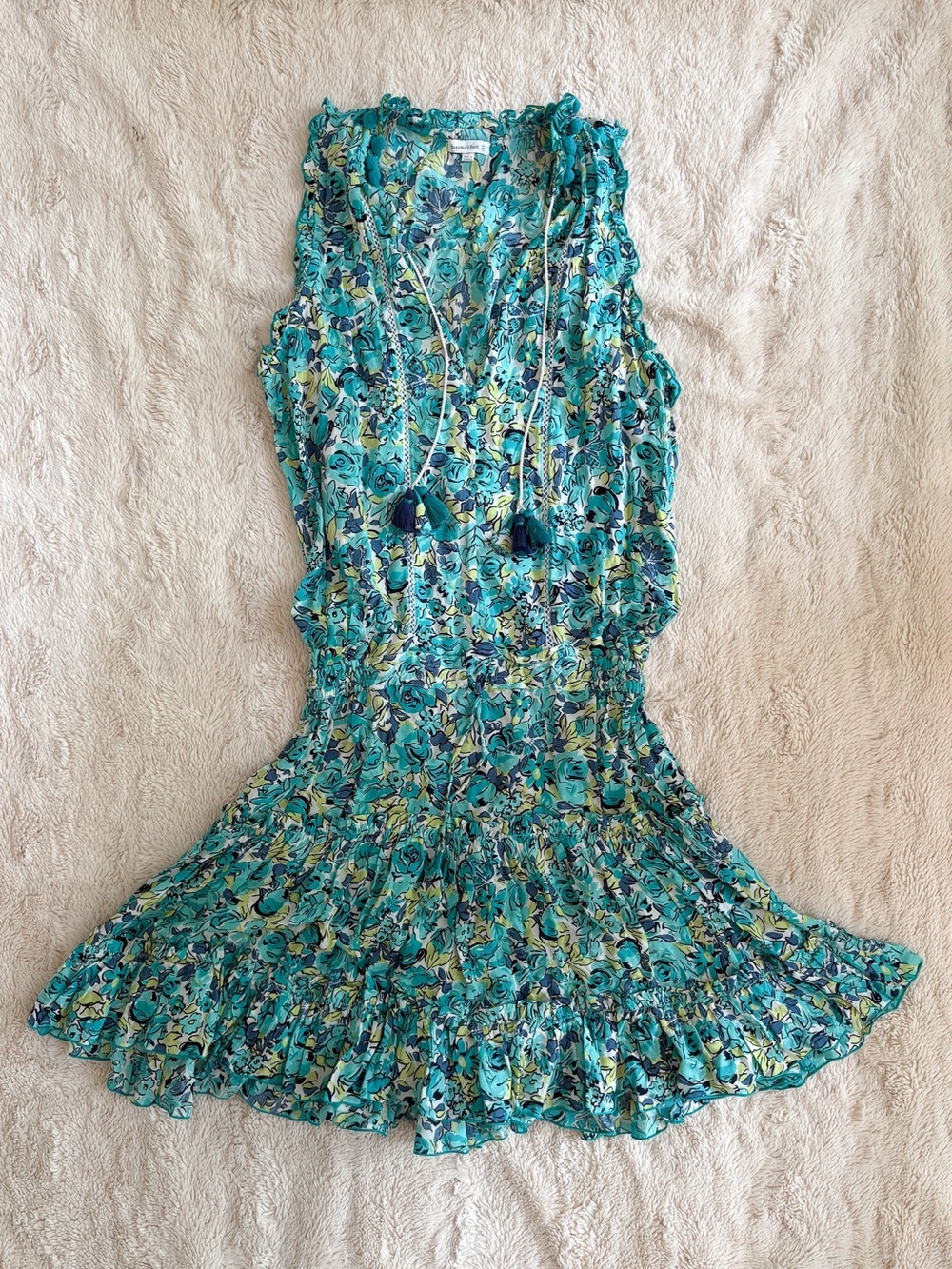 Poupette St Barth Clara Mini Dress Small Floral Tassel Smocked Waist